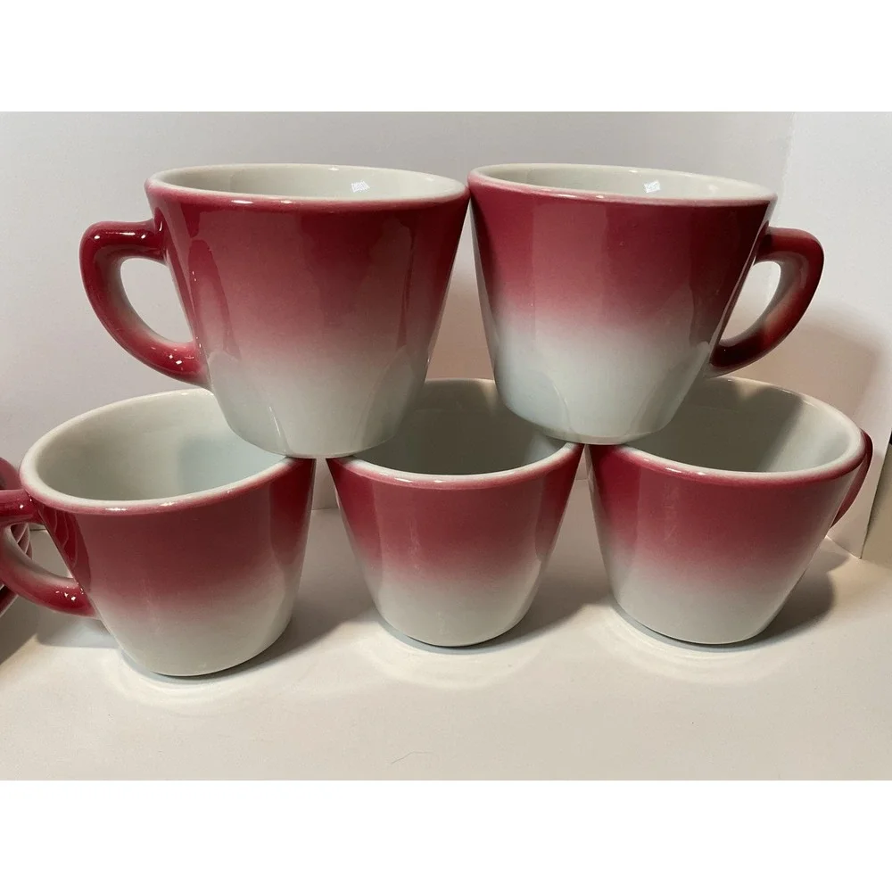 Jackson China Coffee Tea Cups Saucers Set 5 Pink White Ombre Restaurant‎ Ware